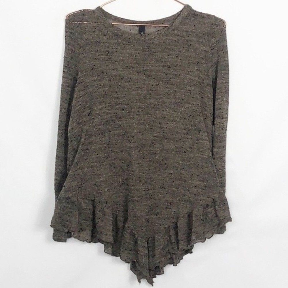 Nu LaBel Peplum Drop Waist Speckled Scoop Neck Long Sleeve Top Like New Small